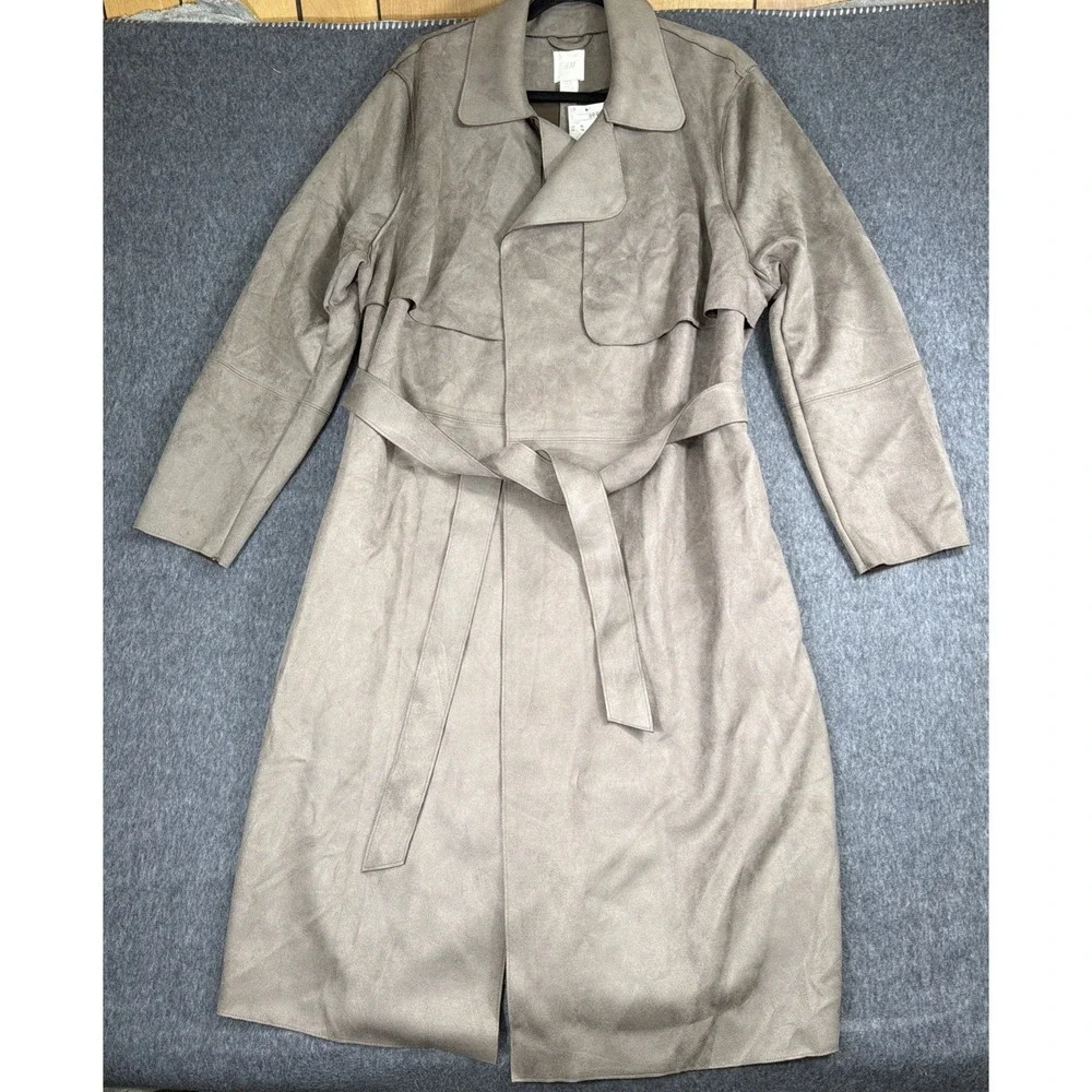 H&M trench coat Womens XL Faux Suede Coat Long Mocha Color‎